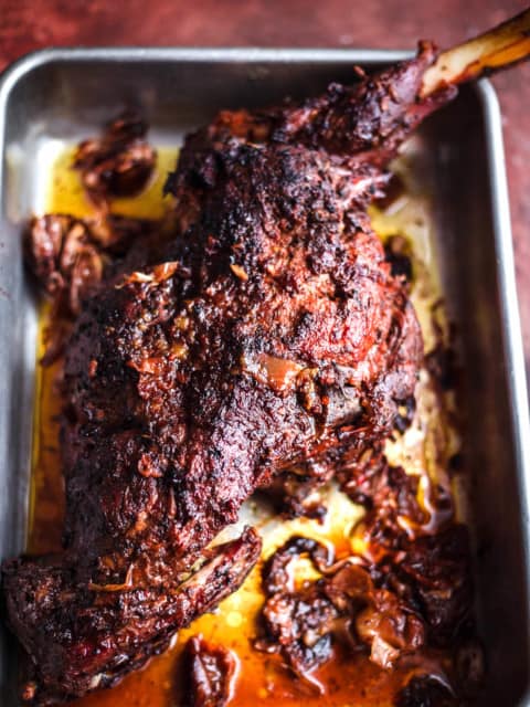 Cooked Leg of Lamb in a tin