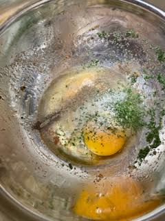 Egg, Parsley and other ingredients in a bowl