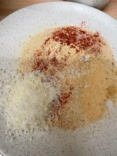 Breadcrumbs and other ingredients in a plate
