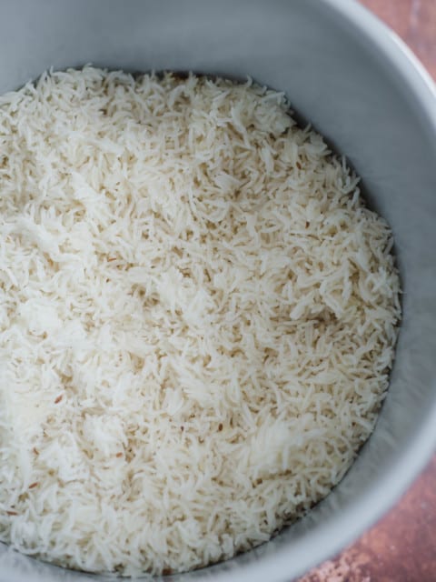 Fluffy rice in the inner pot of the ninja foodi