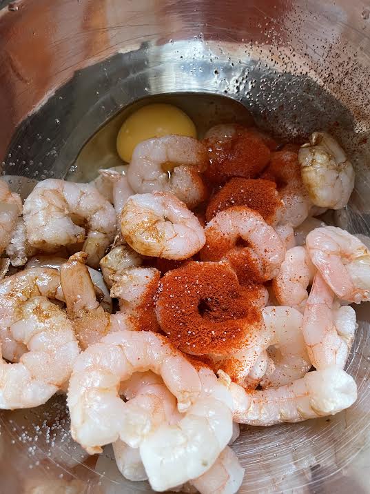 Prawns, Egg, Spices in a bowl