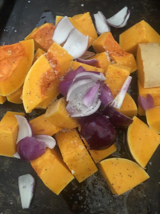 Chopped pumpkin and red onion