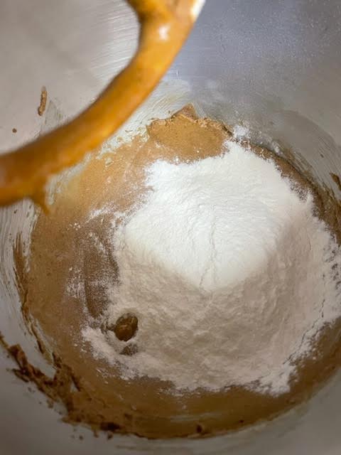 FLour added to batter in bowl