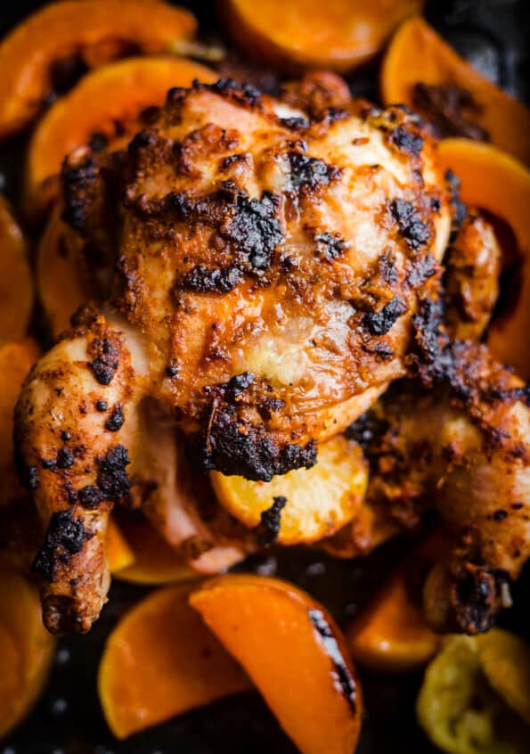 Roast Chicken and Butternut Squash in a tray