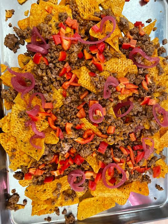 Doritos, Pickles and Meat on tray