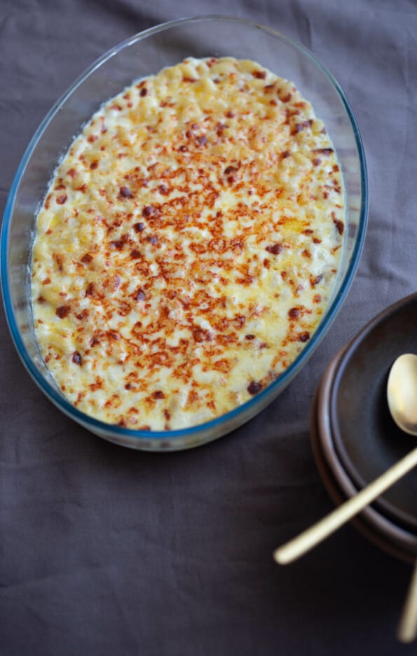 Mac and Cheese in oval dish