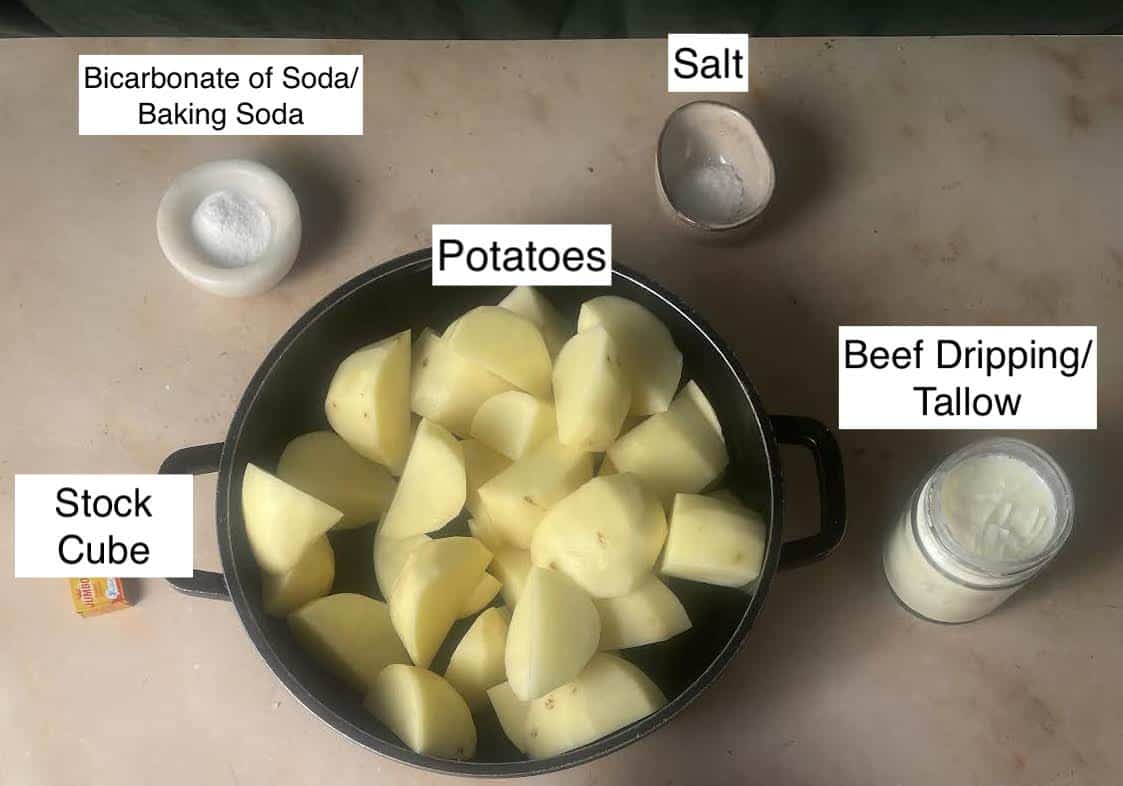 Beef roast potatoes ingredients on table