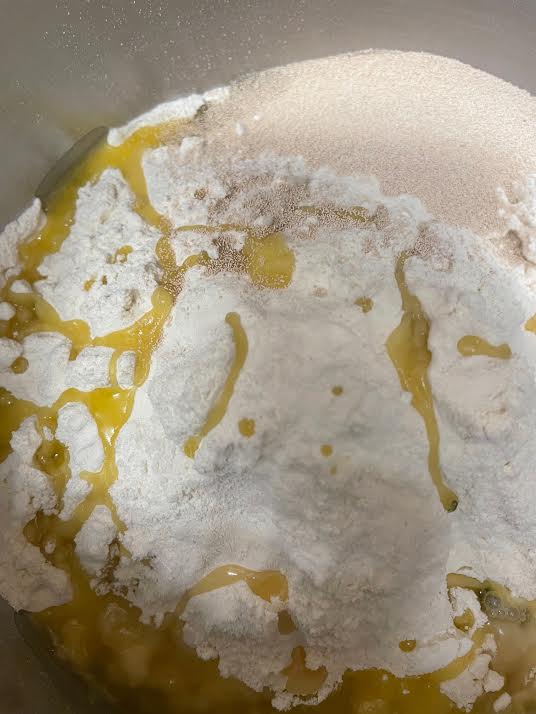 Yeast added to flour bowl