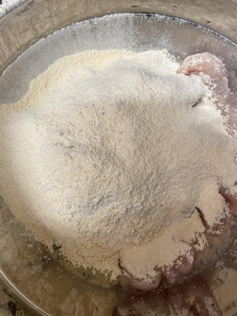 Chicken and Gram Flour in bowl
