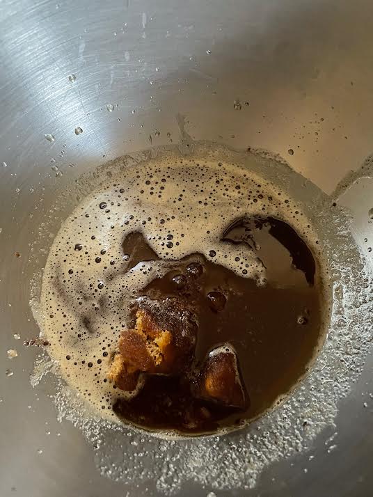 Browned butter in stand mixer bowl