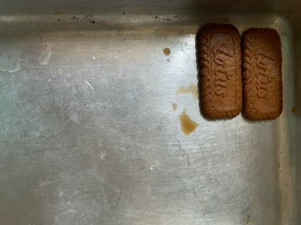 Biscoff biscuits in coffee added to tin