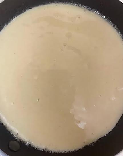 Pancake batter in pan