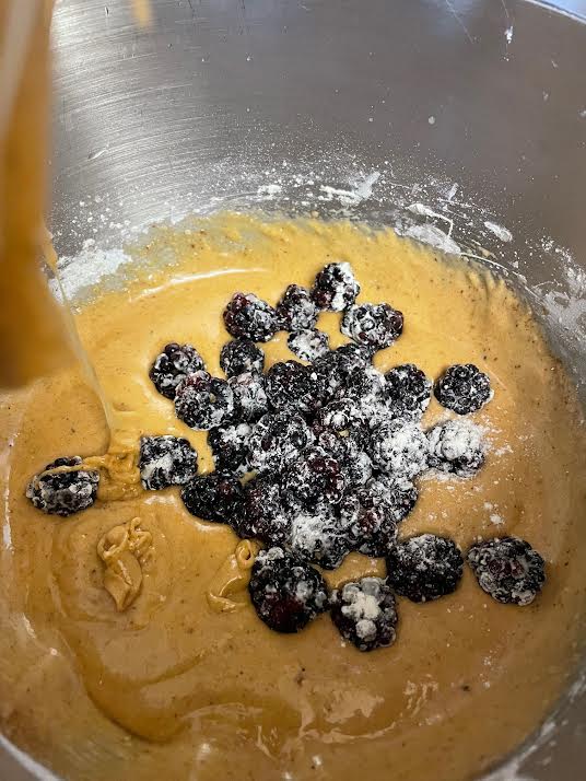 Blackberries added to cake batter