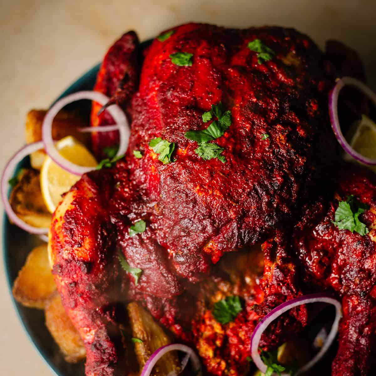 Chicken in plate with potatoes