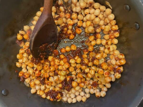 Chickpeas added to pot