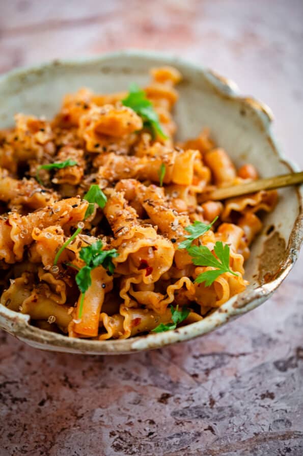 Gigli pasta with Chickpeas in a bowl