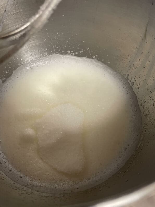 Sugar added to bowl of egg whites
