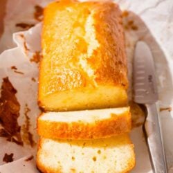 Lemon loaf cake on baking paper