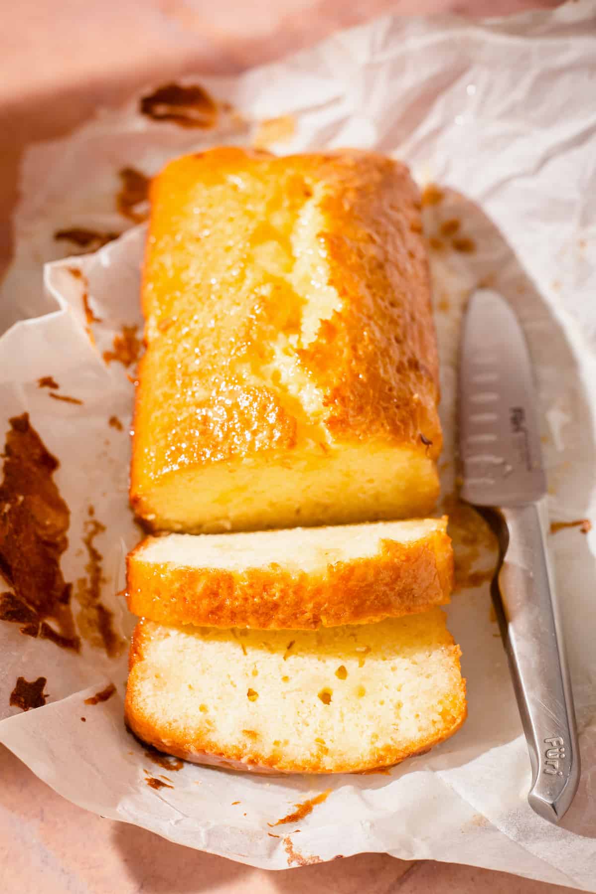 Lemon loaf cake on baking paper
