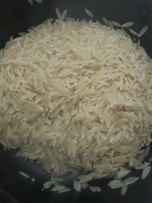 Drained orzo in pot