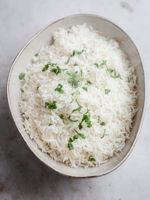 Fluffy Basmati rice in a large bowl