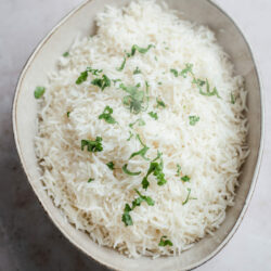 Basmati rice in a large bowl