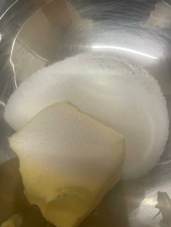 White sugar and butter in a bowl