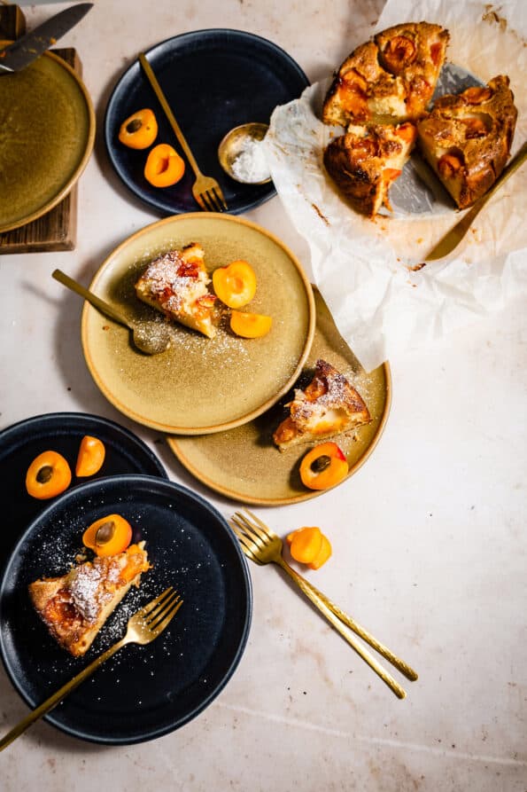 Apricot Ricotta Cake    slices in plates