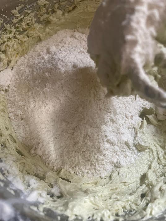 Flour added to bowl of stand mixer