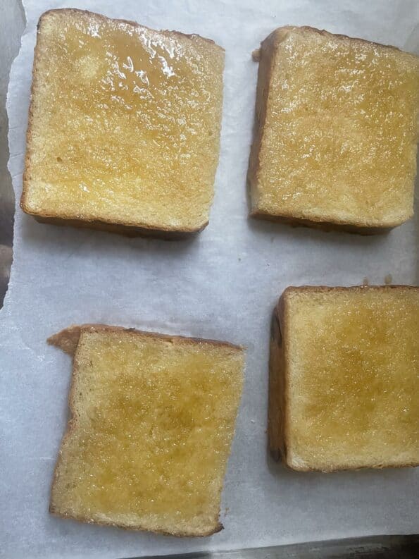 Honey Butter Toast on tray lined with paper