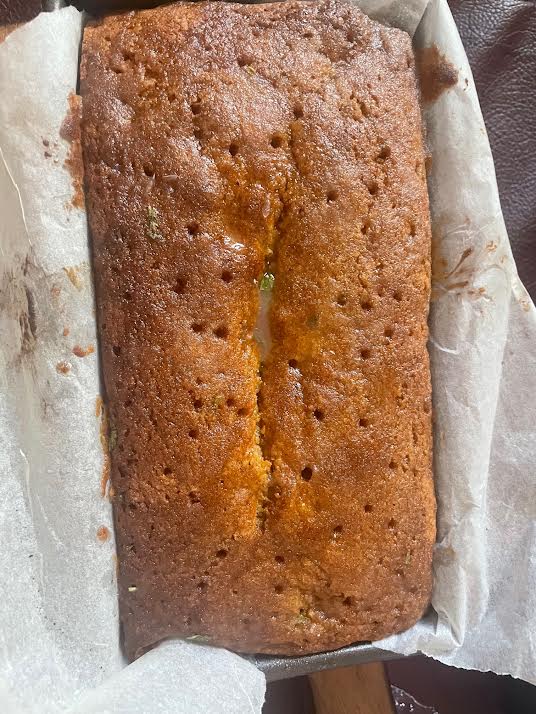 Lime drizzle cake with holes all over