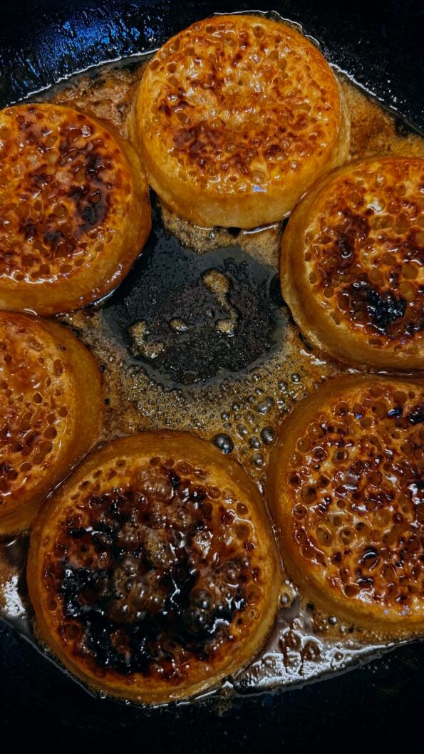 Crumpets in pan