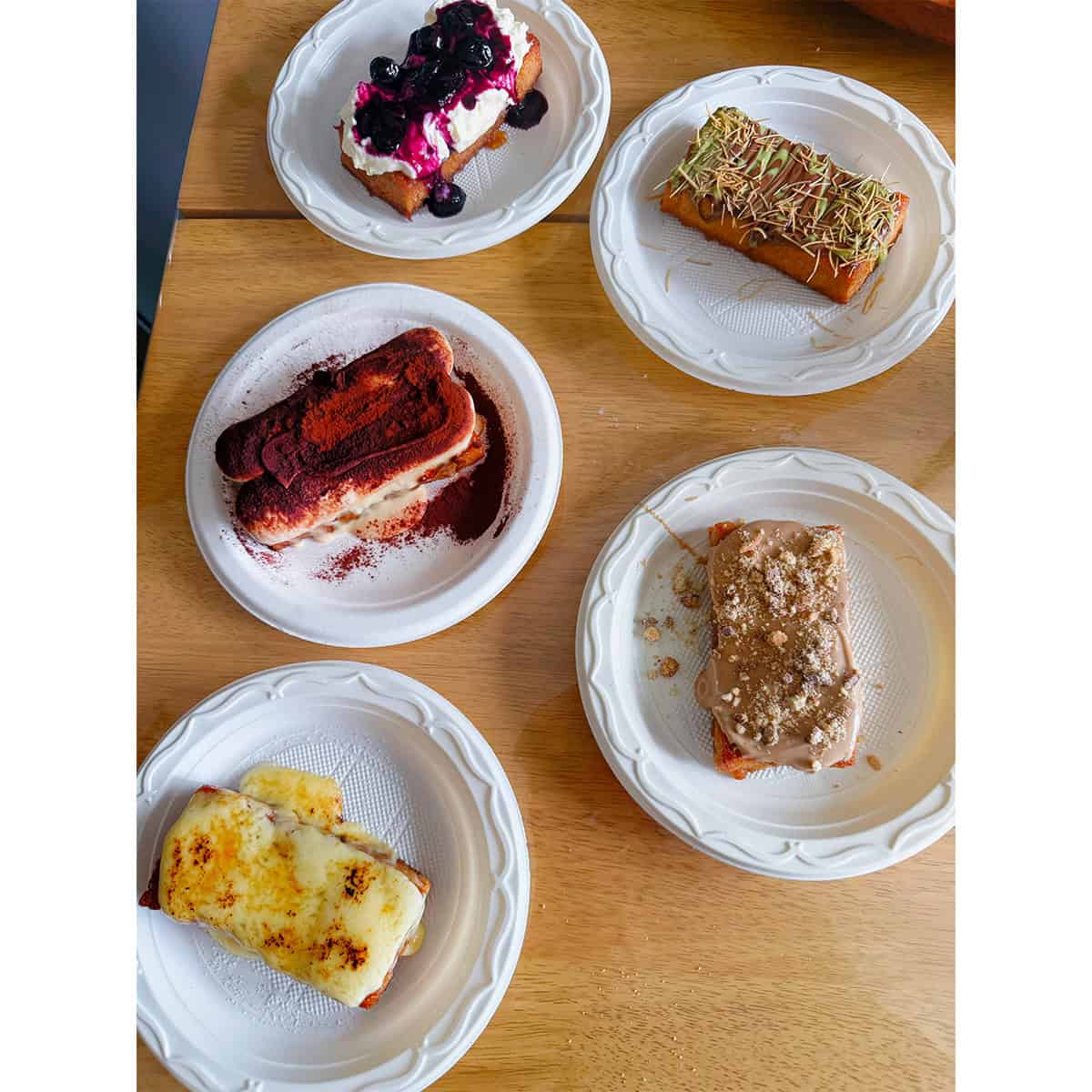 Honey butter toast with toppings on table