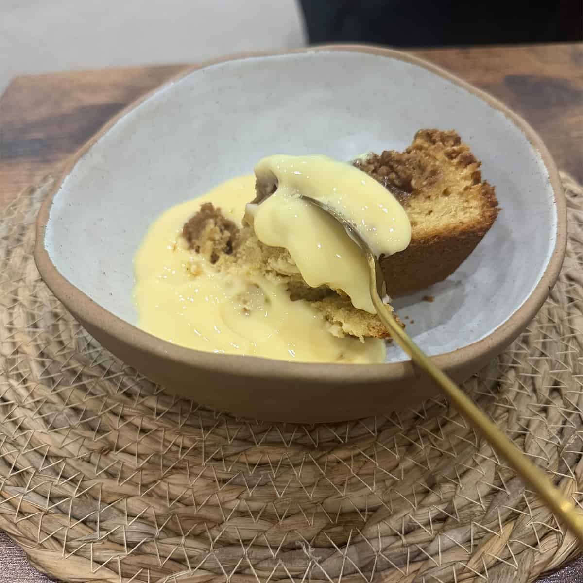 Cake and Custard in bowl
