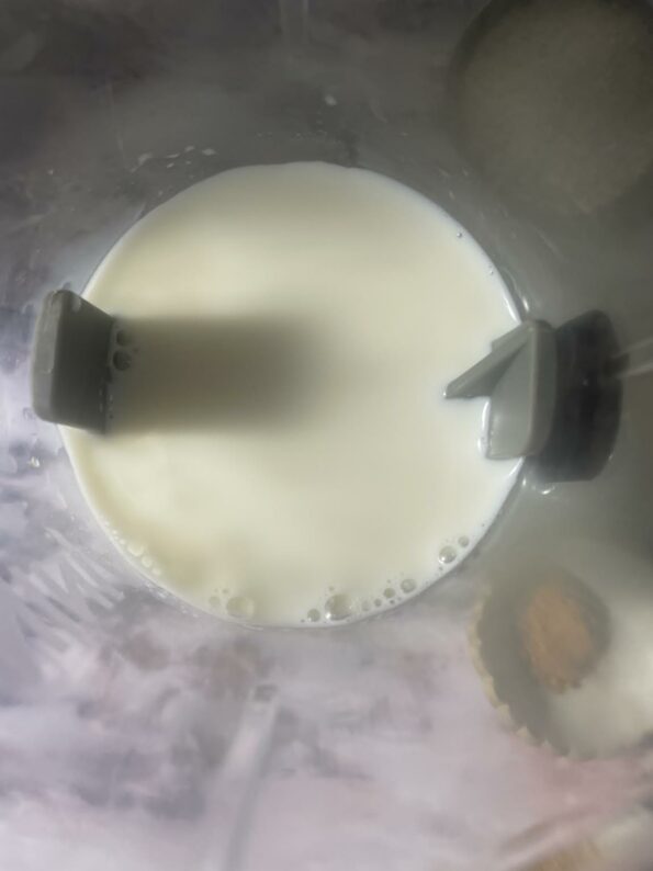 Milk in a blender cup