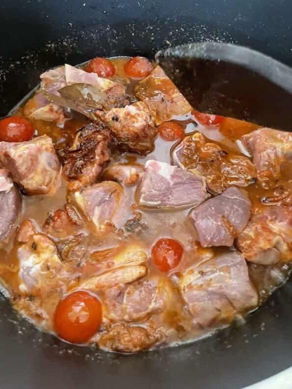 Meat added to pot