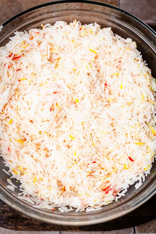 Parboiled rice in dish