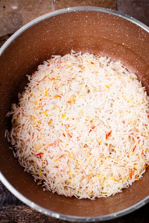 Rice layer in pot