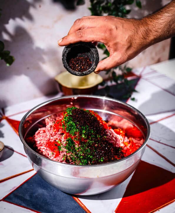 Urfa Chilli added to Lamb Mince