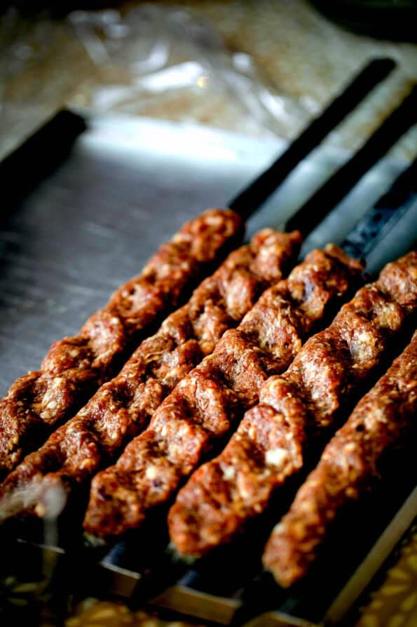 Shaped Kebabs on skewers on a tray