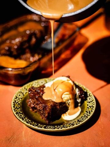 Sticky toffee pudding in plate