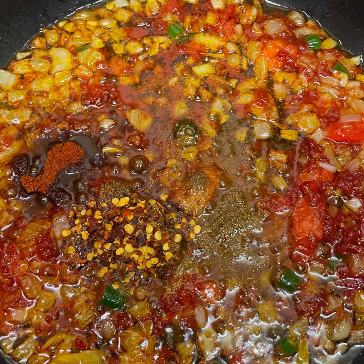 Spices added to pan