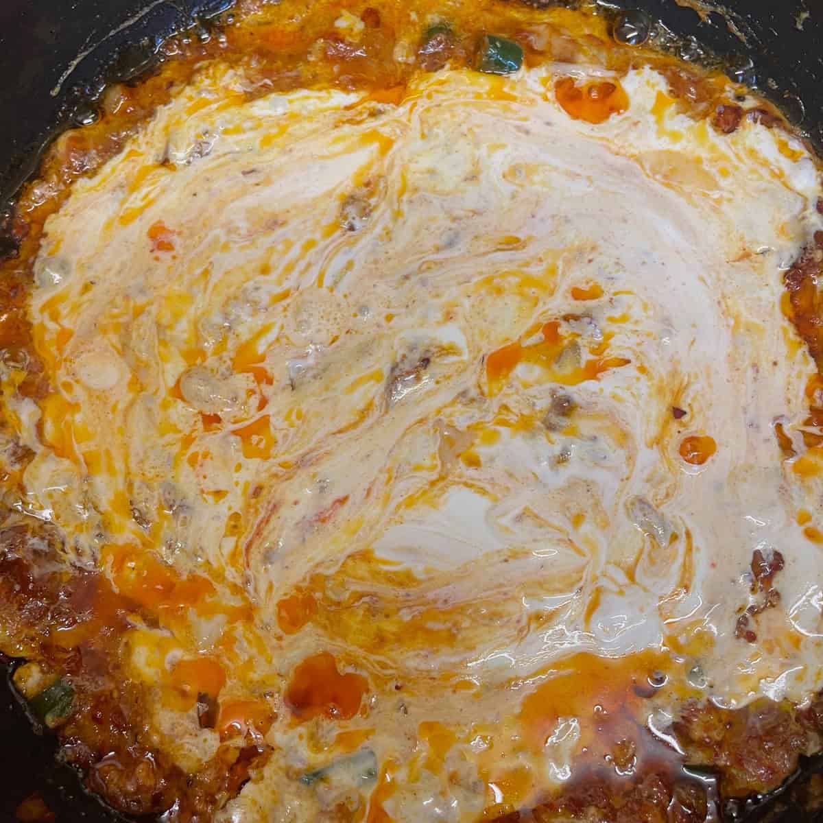 Remaining Cream Cheese added on top of Eggs