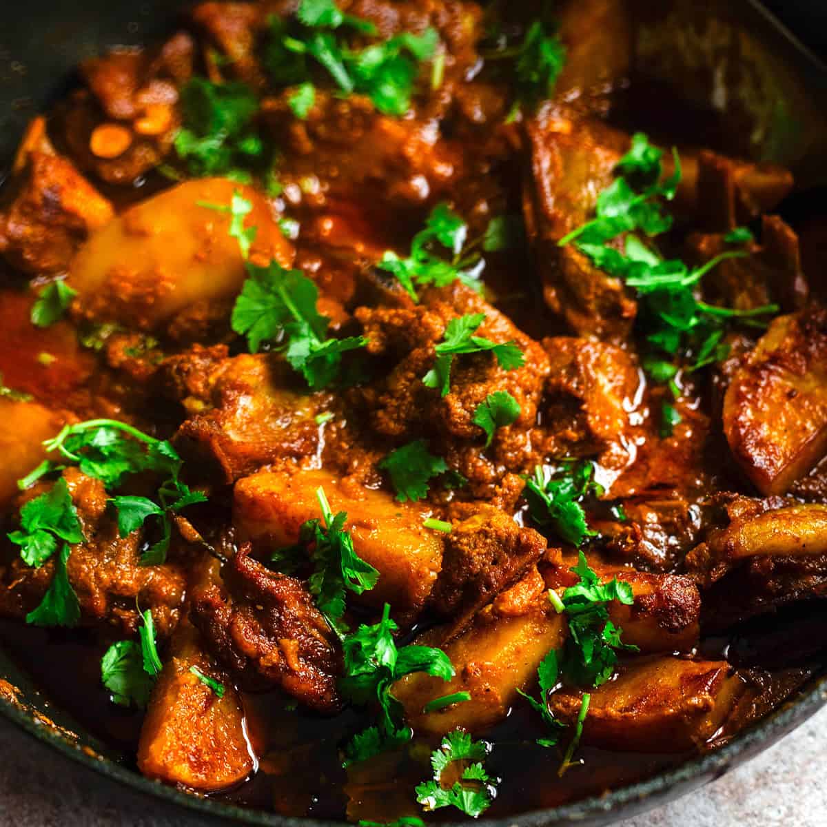 Lamb and Potato curry in pot