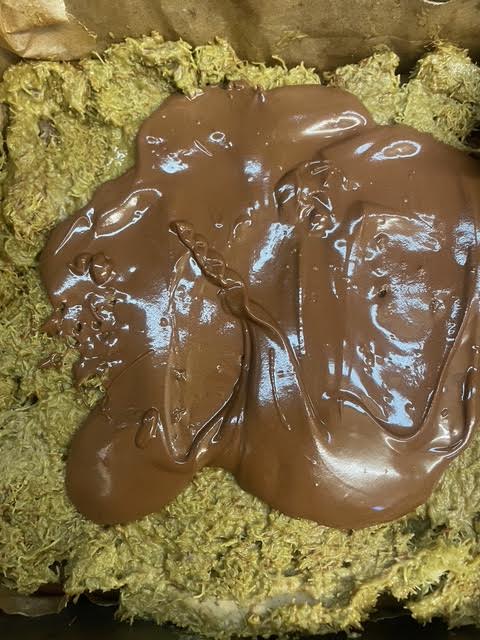 Chocolate on top of Pistachio spread
