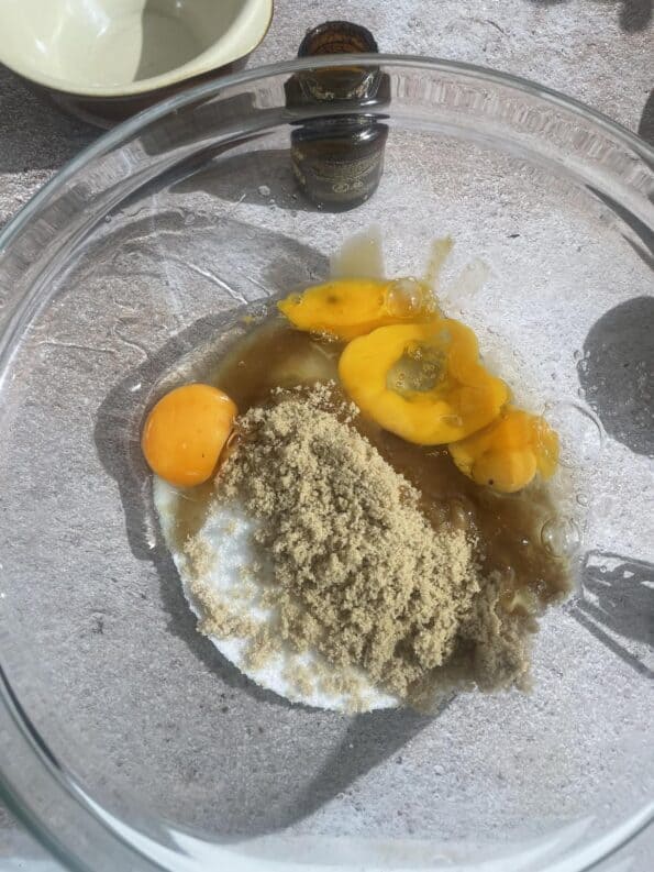 Eggs and sugar in bowl