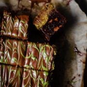 Dubai Chocolate Brownies on bakigng paper