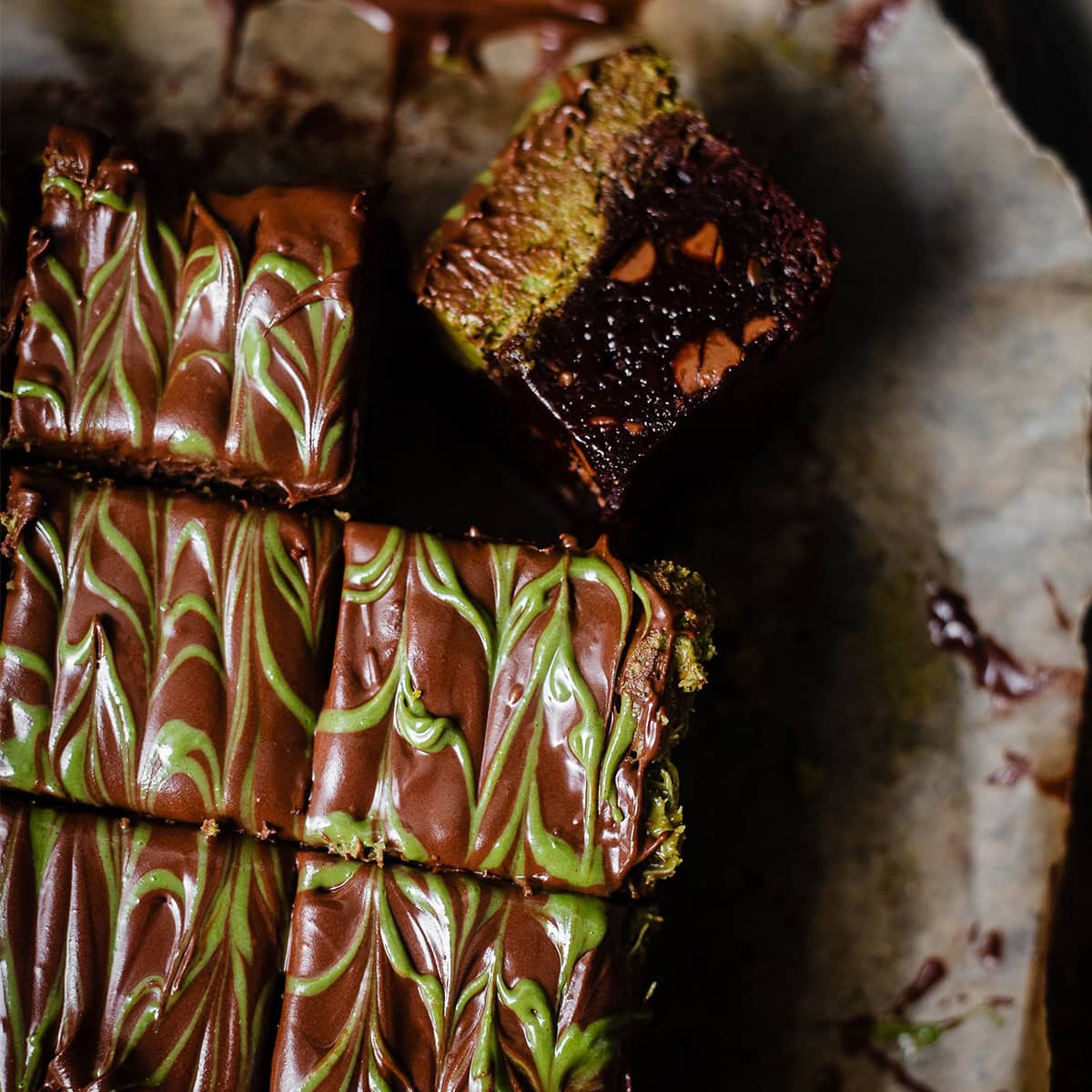 Viral Dubai Pistachio Chocolate Brownies Dubai Chocolate Brownies on bakigng paper