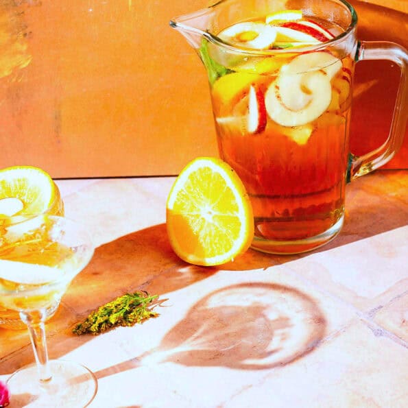 Close up of Drink in Jug with fruits