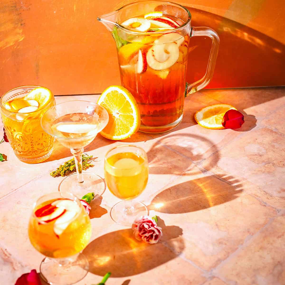 SAudi Champage in a jug with glasses around